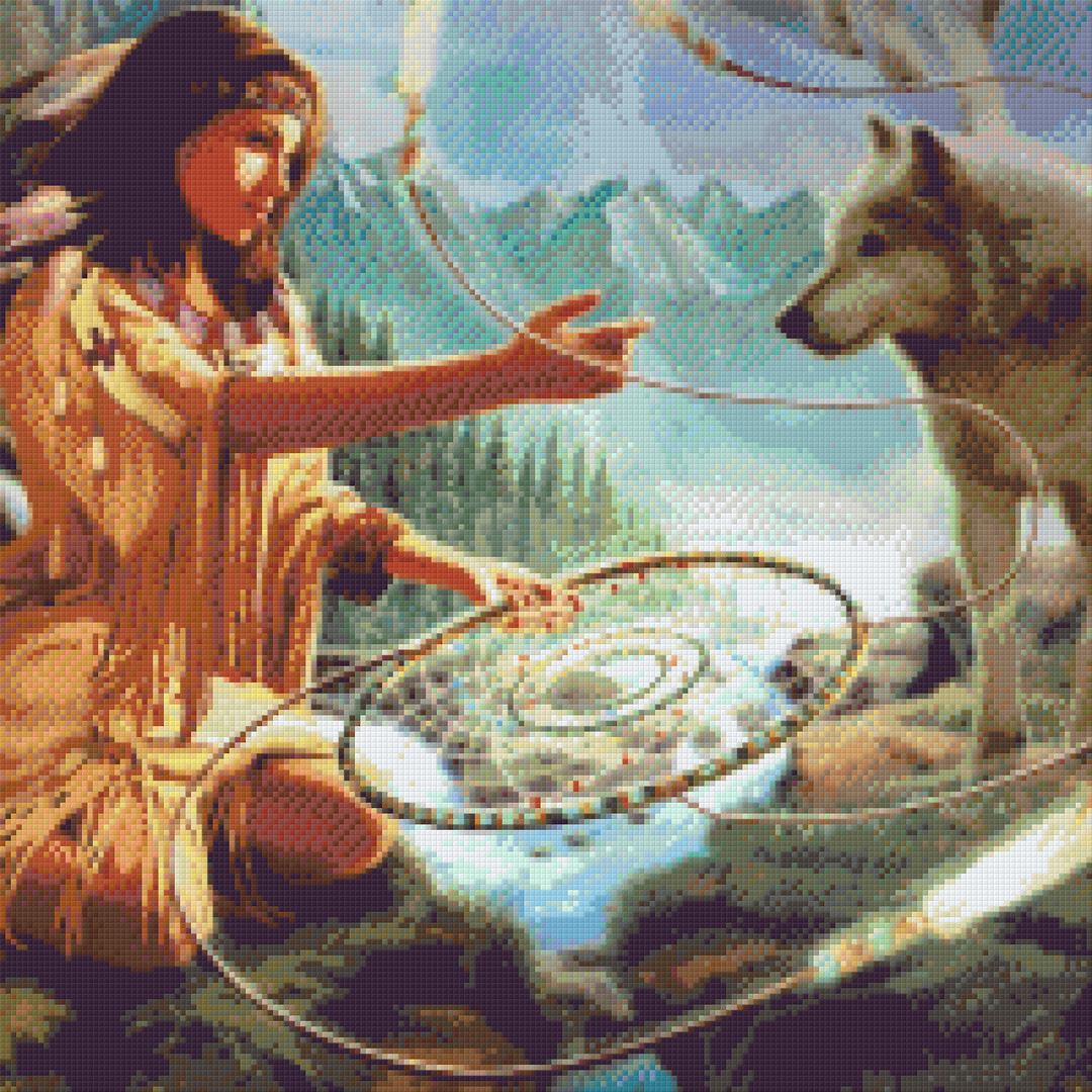 Indian Girl And Wolf Twenty [20] Baseplates PixelHobby Mini-mosaic Art Kit image 0